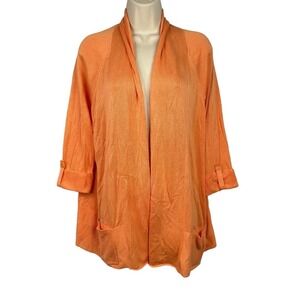 Chico's Open Front Cardigan Sweater Womens Orange Sz 3 (XL/16) Tab Sleeves Boho